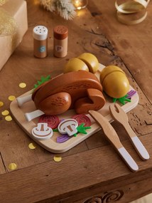 Frango assado e acessórios em madeira FSC® amarelo