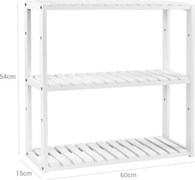 Estante de bambu com 3 prateleiras 60 x 54 x 15 cm Branco