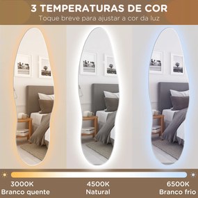 Espelho de Pé com Luzes LED 40x120 cm Espelho de Parede com Iluminação em 3 Cores Função de Memória e Controlo Tátil Transparente