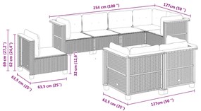 8 pcs conjunto sofás de jardim c/ almofadões vime PE cinzento