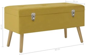 Banco c/ compartimento arrumação 80 cm veludo amarelo mostarda