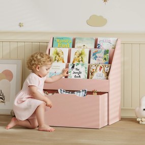 Estante infantil com vários compartimentos, com 3 níveis de prateleiras e uma gaveta, 62,5 L x 30 L x 70 A cm, rosa