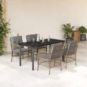 5pcs conj. jantar jardim c/ almofadões vime PE bege misturado