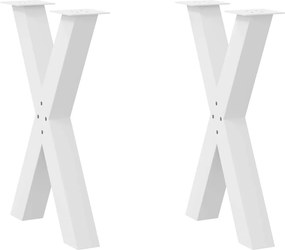 vidaXL Pés para mesa de jantar em formato de X, 2 peças, branco, 60x(72-73) cm, aço