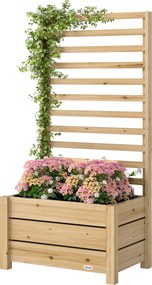 Floreira com treliça 60 x 39 x 120 cm, floreira com proteção contra olhares curiosos, orifício de drenagem e forro interior, madeira natural