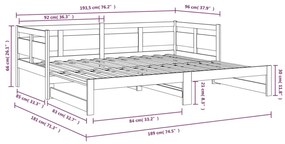 Estrutura sofá-cama de puxar pinho maciço preto 2x(90x190) cm