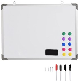 HOMCOM Quadro Magnético Quadro Magnético de Parede Incluí 10 Ímás 1 Apagador e 4 Marcadores 60x45 cm Branco
