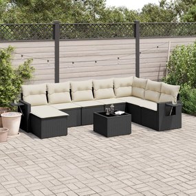 9 pcs conjunto de sofás p/ jardim c/ almofadões vime PE preto