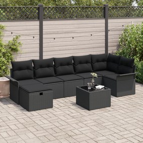 Conjunto de Sofás de Jardim de 8 Peças com Almofadas Preto Vime PE