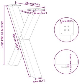 Pés para mesa de jantar em formato de X, 2 peças, branco, 70x(72-73) c
