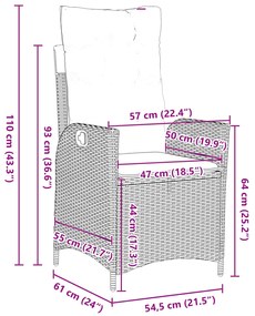 Conjunto de Jantar de 5 Peças para Jardim com Almofadas Preto Rattan P