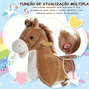 Cavalo Baloiço para Crianças Cavalo Baloiço de Pelúcia Suave com Música Relinchos Sons de Galope Boca e Cauda Móveis 65x32,5x61 cm Castanho