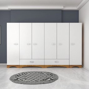 Guarda-roupa F4 – Branco/Nogueira – 243 cm x 181 cm x 47,6 cm