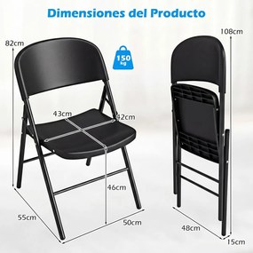 Conjunto 6 Cadeiras dobráveis de plástico para uso comercial (MESA NÃO INCLUIDA), com encosto e Estrutura metálica, para interior e exterior, escritór