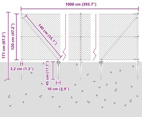 Cerca de Cadeia com 7 Postes de Espeto 1.2 x 10 m Aço Galvanizado