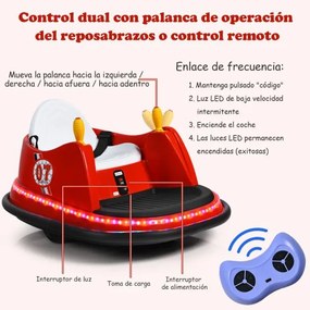 Carrinho de choques infantil elétrico giratório 360° 6 V com luzes Música 57 x 75 x 42 cm Vermelho