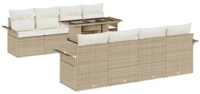 Sofá de Jardim 9 Peças com Almofadas Bege em Rattan Sintético