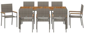 Conjunto de Jantar de Jardim vidaXL 9 Peças Cinza Rattan Poly