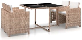 5 pcs conjunto jantar exterior com almofadões vime PE bege