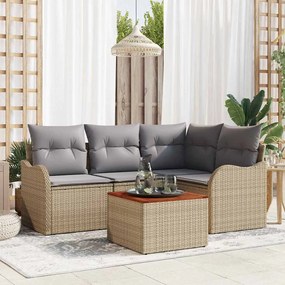 vidaXL Conjunto de Sofá de 5 Peças para Jardim com Almofadas Bege Rattan Poliéster