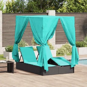 vidaXL Double Sun Lounger com cortinas Ajustável Preto Dupla