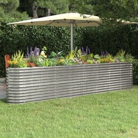 Canteiro elevado jardim 332x40x68cm aço revestido a pó prateado
