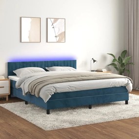 Cama box spring c/ colchão/LED 180x200 cm veludo azul-escuro