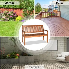 Banco jardim de madeira para 2 pessoas com encosto curvo e braços largos para Pátio Varanda Piscina 126 x 63 x 91 cm Castanho
