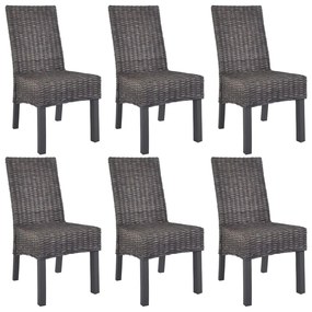 vidaXL Cadeiras de jantar 6 pcs vime Kubu e madeira mangueira castanho