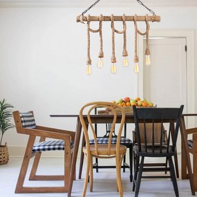 Chandelier Erebos – Preto e Madeira – 80 x 8 cm