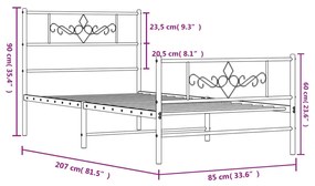 Estrutura de cama com cabeceira e pés 80x200 cm metal preto