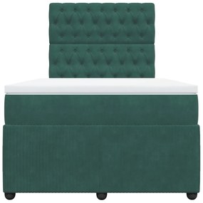 Cama boxspring com colchão 120x190 cm veludo verde-escuro