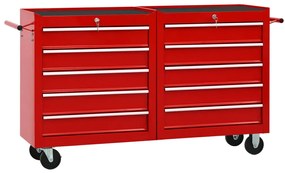 vidaXL Carrinho de ferramentas com 10 gavetas aço vermelho