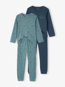 Lote de 2 pijamas "urso" em malha canelada, para menino verde-esmeralda