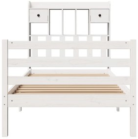 Cama com estante sem colchão 75x190 cm pinho maciço branco