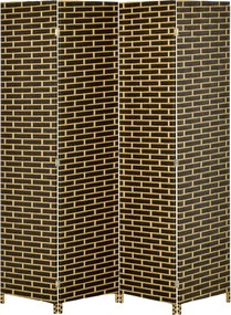 HOMCOM Biombo interior 4 Painéis Dobráveis 180L x 180H cm separador de ambientes Madeira de choupo Fibras de papel trançado Chocolate Palha | Aosom Portugal