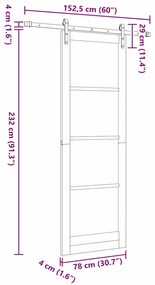 Porta Deslizante com Conjunto de Ferragens 78x232 cm Madeira de Pinho