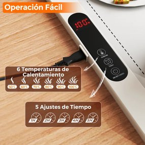 Bandeja elétrica aquecedora 60 x 38 x 2 cm com temperatura ajustável em 6 níveis de silicone com temporizador de 1 a 5 horas Branca