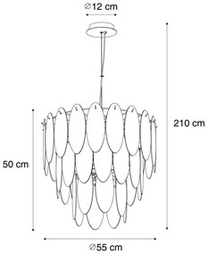 Candeeiro suspenso Art Déco dourado com vidro âmbar oval 14 luzes - Mochan Art Deco