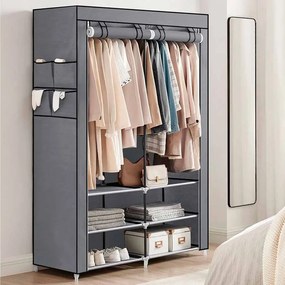Guarda Roupa em tecido com 2 varões para roupa e 4 bolsos laterais 45 x 127 x 176 cm Cinzento