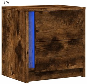 Mesa cabeceira c/ luzes LED derivados madeira carvalho fumado