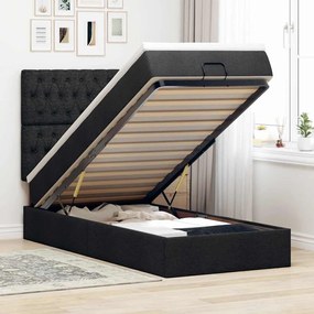 Estrutura de cama otomana com colchão preto 80x200cm tecido