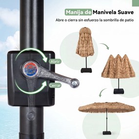 Guarda-sol  de Jardim com base, 450 x 270 x 252 cm, Luzes LED Solares, Castanho