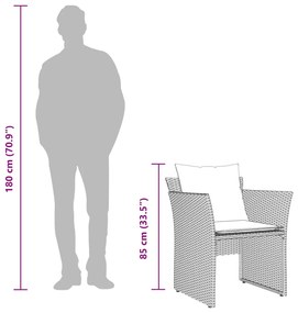 Cadeira de jardim com apoio de pés vime PE cinzento-claro