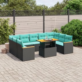 vidaXL 11 pcs conjunto sofás de jardim c/ almofadões vime PE preto