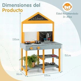 Cozinha Brincar para crianças 3+ anos com Visualizador de raízes Torneira giratória lava-loiça Acessórios de utensílios de ardósia Azul