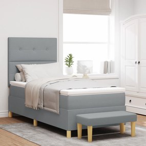 Cama Box Spring com Colchão &amp; Banco Cinza Claro 80x200 cm Tecido