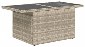 Mesa jardim c/ tampo de vidro 100x55x73 cm vime PE cinza-claro