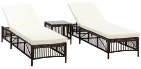 Outsunny Set 2 Espreguiçadeiras Vime Sintético + Mesa Centro Ajustável 5 Posições Elegante 196x54x32cm Marrom Relax Jardim | Aosom Portugal