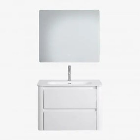 Conjunto De Móvel De Casa De Banho Suspenso 80x50 Cm Em Madeira Com Lavatório Integrado Egerton Branco & Led Retangular E Anti-embaciamento - Sklum